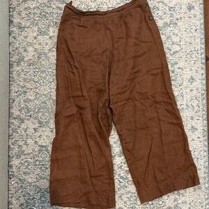Brown Wide-Leg Linen Pants